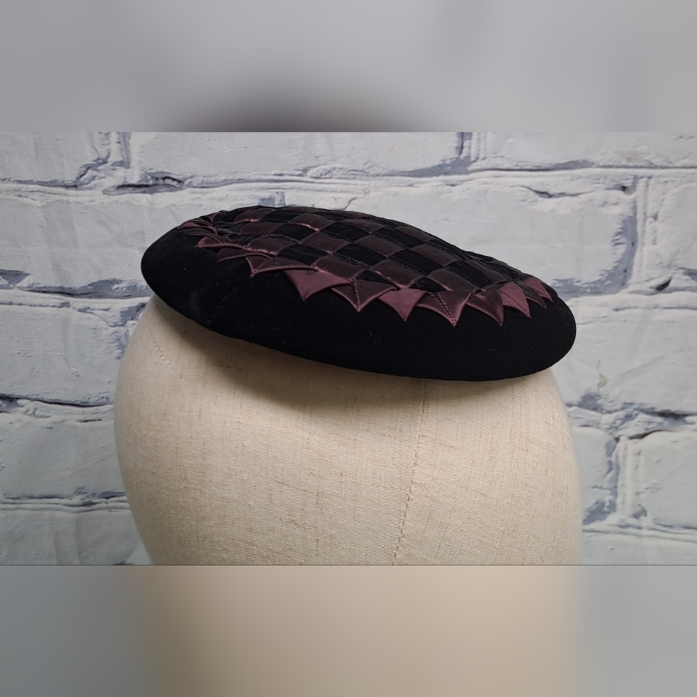 Bonwitt Teller Women's Hat Velvet Check Purple Black Vintage 70s 60s - Picture 8 of 12